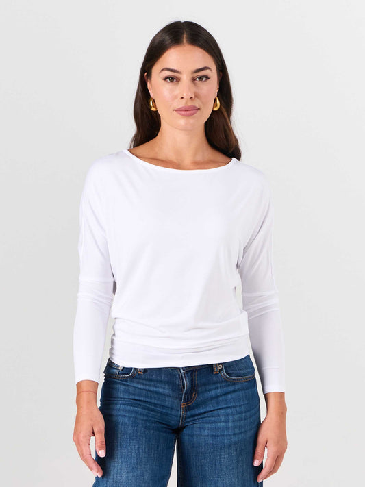Modal Long Sleeve Off Shoulder Top - White