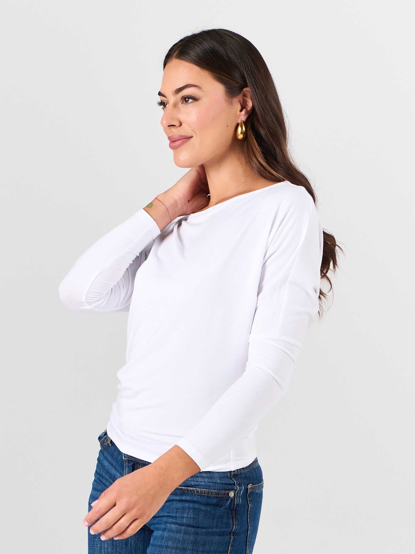 Modal Long Sleeve Off Shoulder Top - White