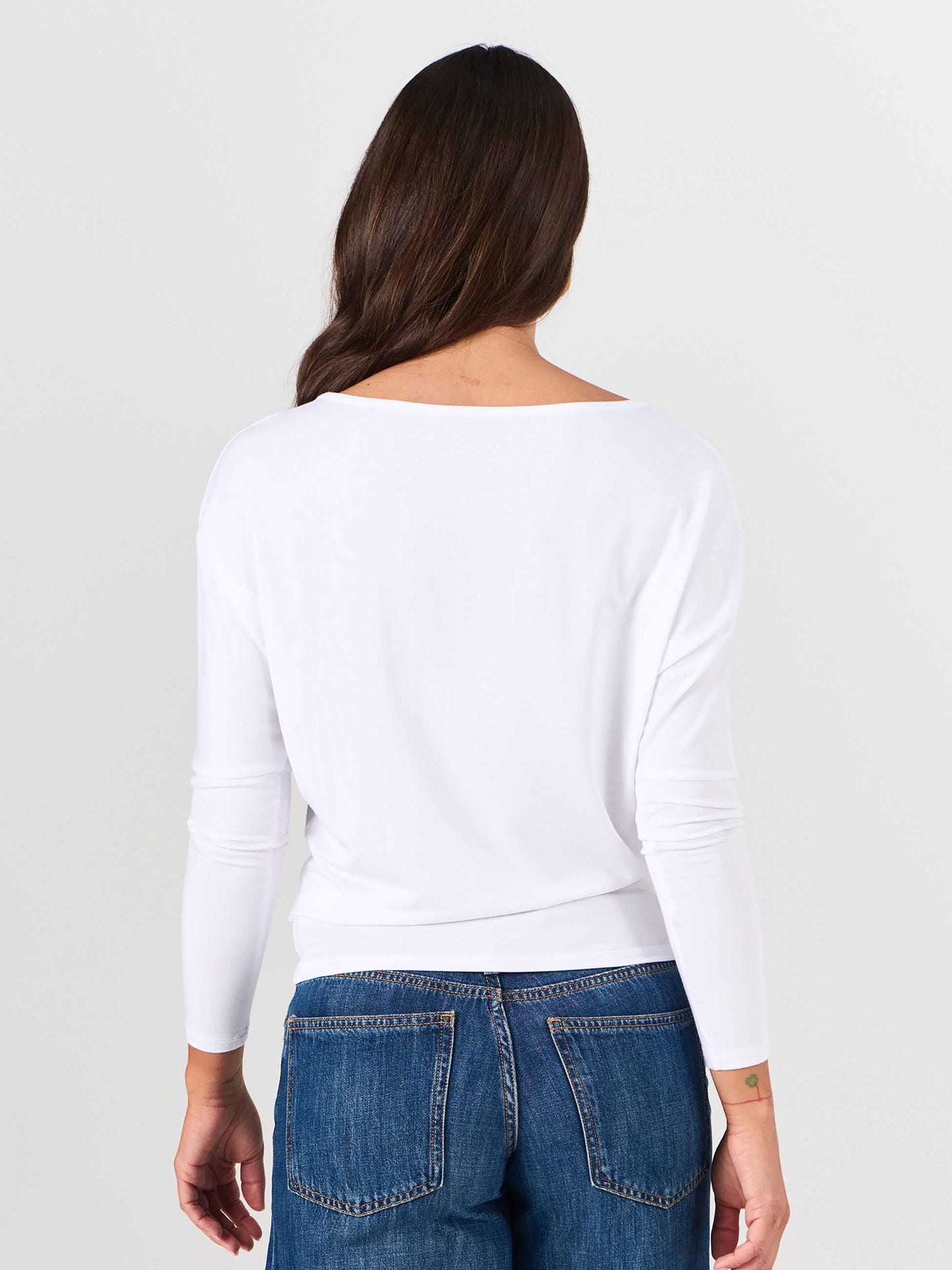Modal Long Sleeve Off Shoulder Top - White