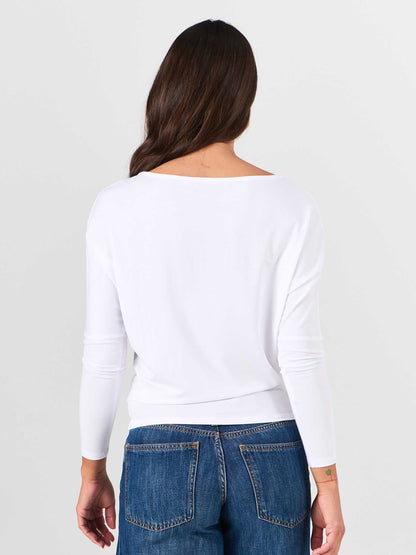 Modal Long Sleeve Off Shoulder Top - White
