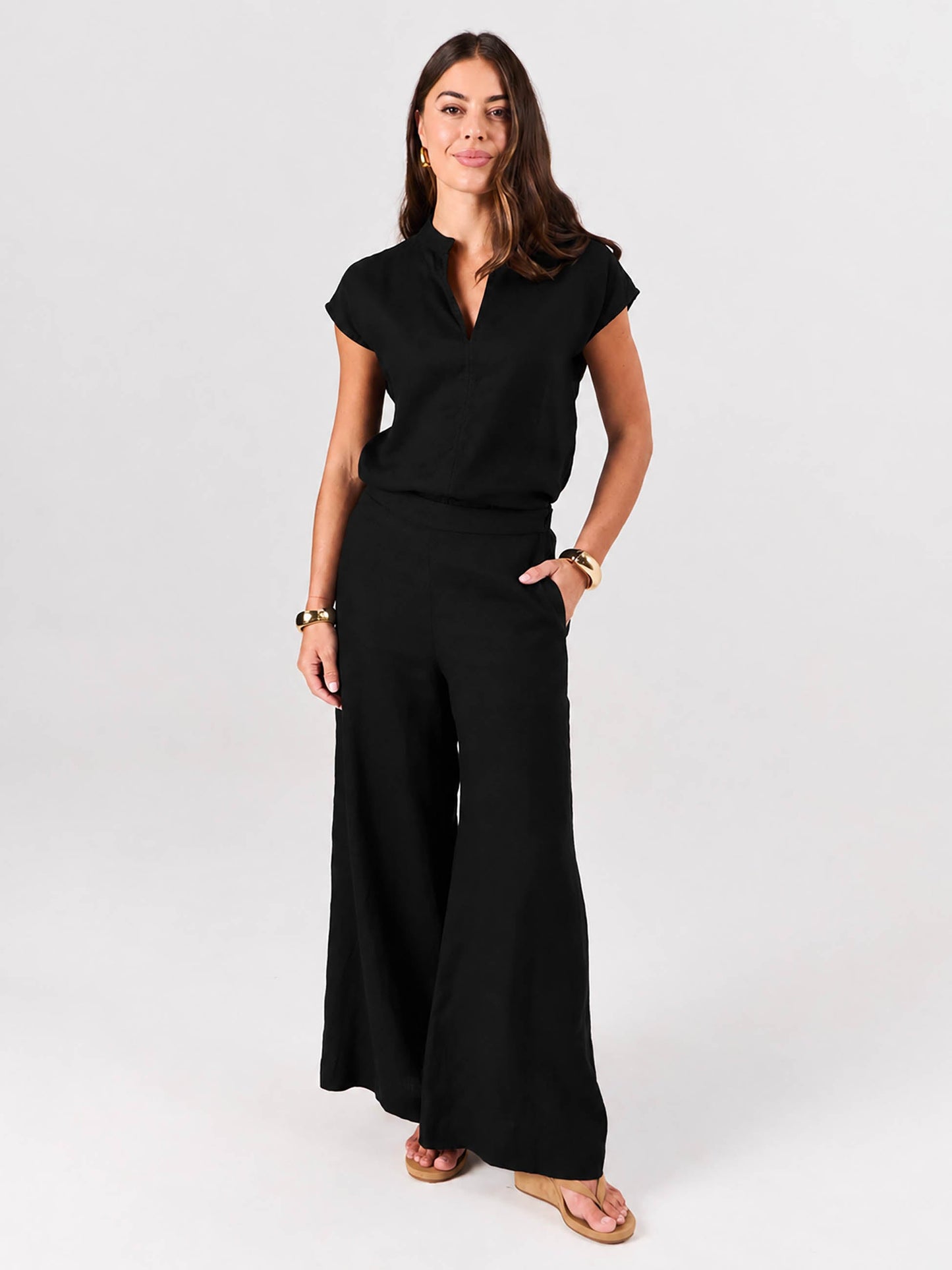 Sophia Linen Tunic - Black