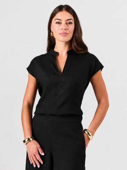 Sophia Linen Tunic - Black