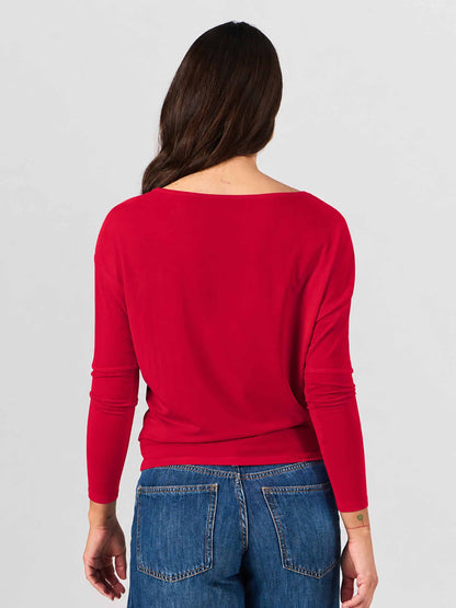 Modal Long Sleeve Off Shoulder Top - Cherry