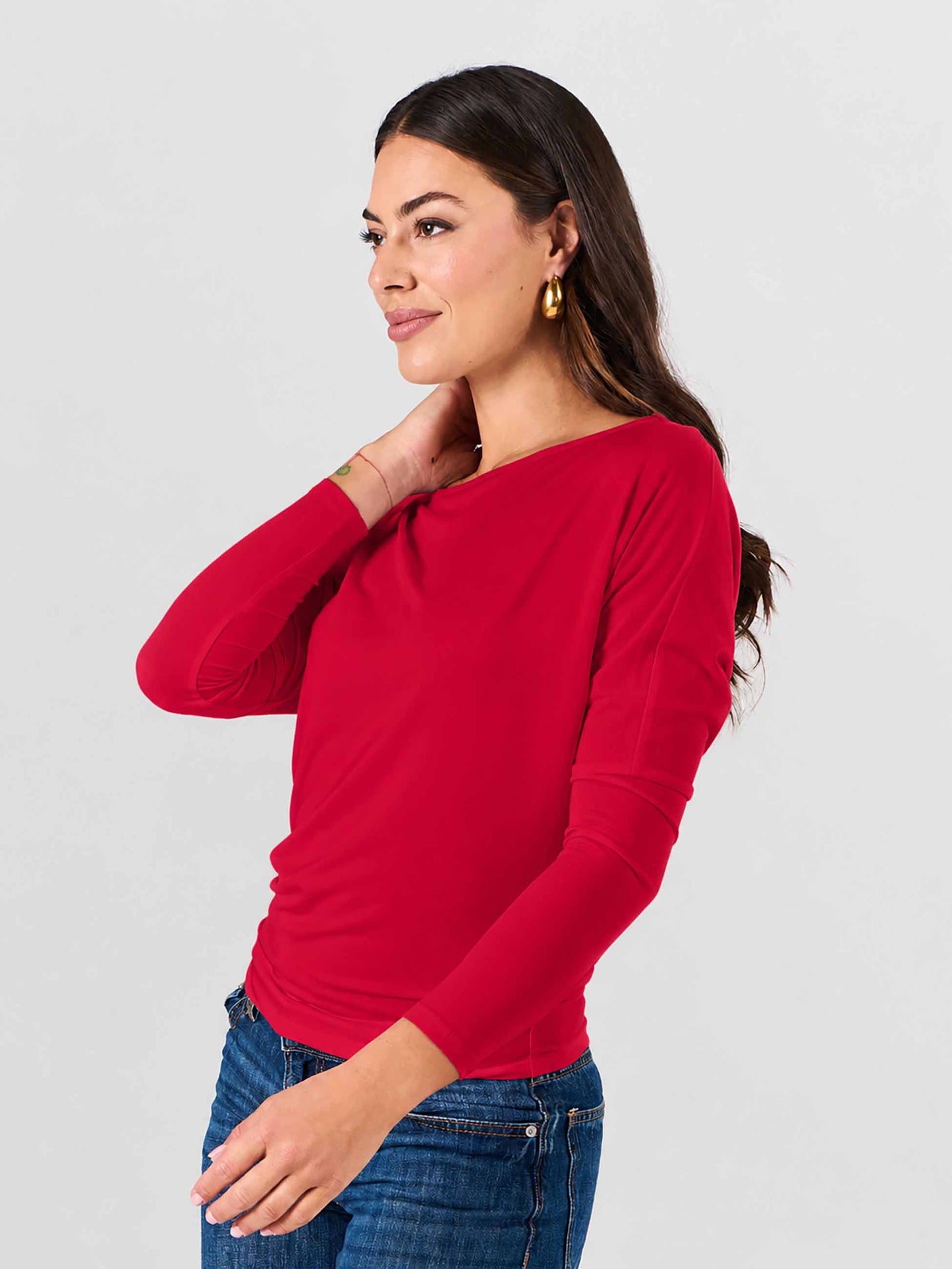Modal Long Sleeve Off Shoulder Top - Cherry