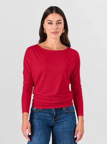 Modal Long Sleeve Off Shoulder Top - Cherry