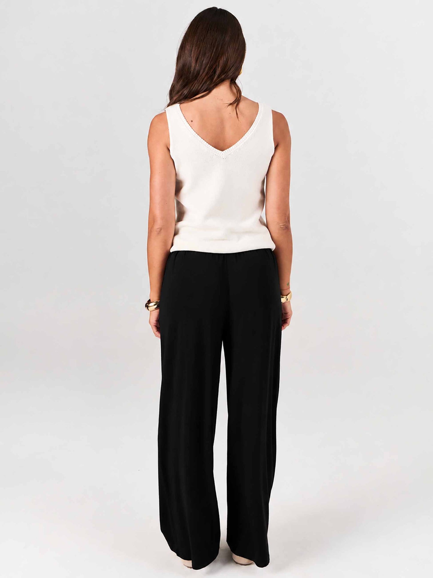 Pleat Front Wide Leg Pants - Black