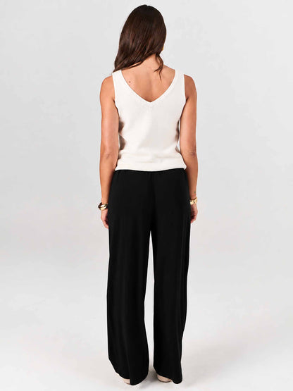 Pleat Front Wide Leg Pants - Black