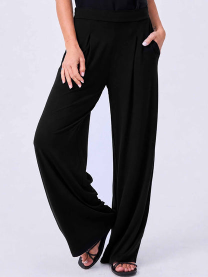Pleat Front Wide Leg Pants - Black