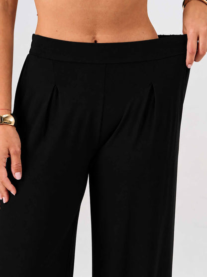 Pleat Front Wide Leg Pants - Black