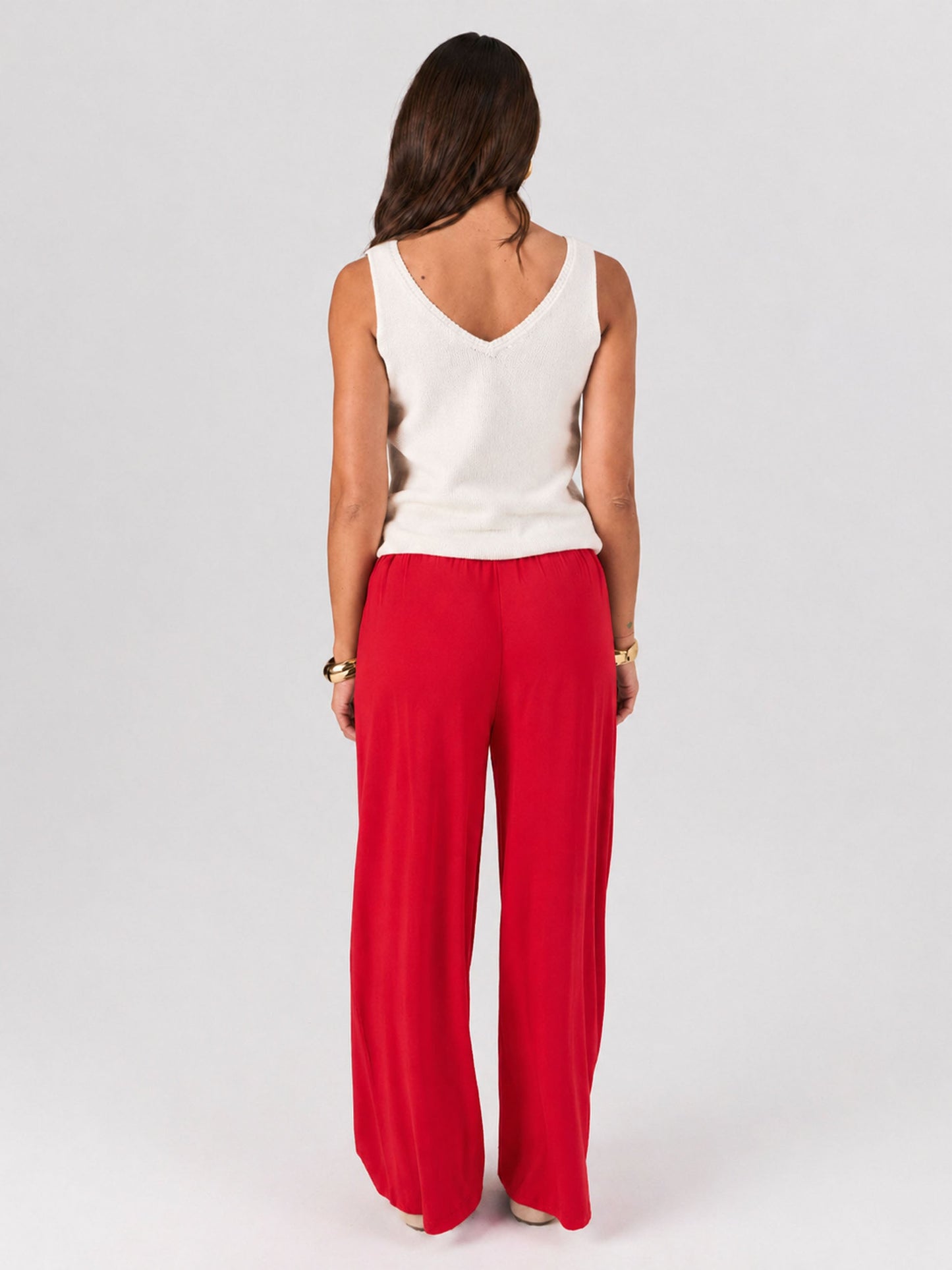 Pleat  Front Wide Leg Pants - Cherry