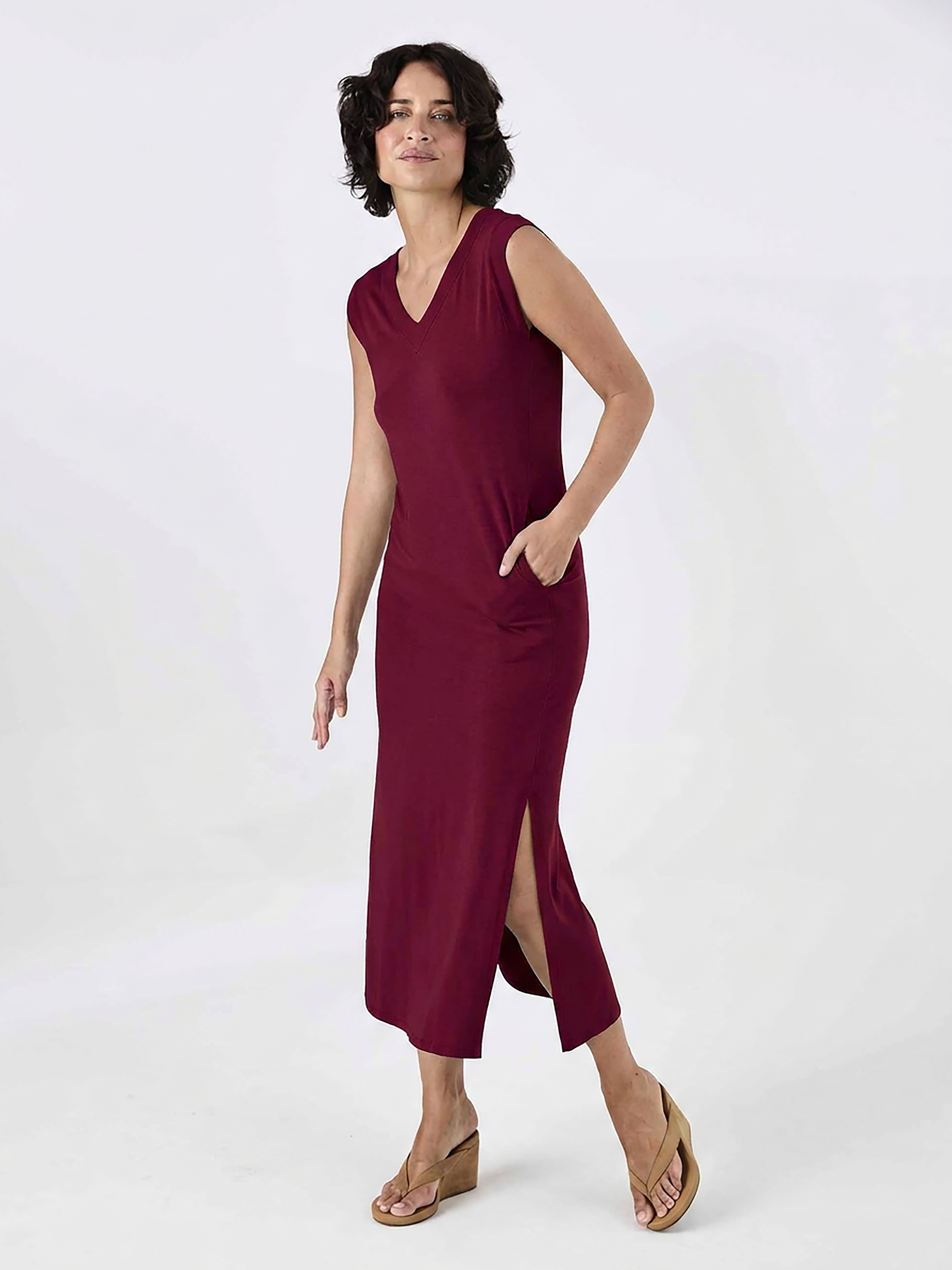 Everly V Neck Maxi  Dress - Sangria