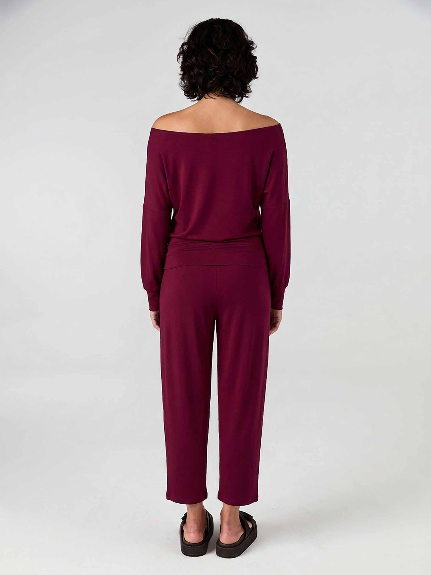 French Terry Off Shoulder Sweatshirt  - Sangria