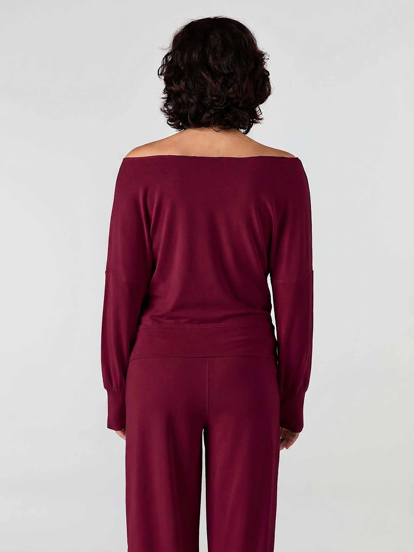French Terry Off Shoulder Sweatshirt  - Sangria