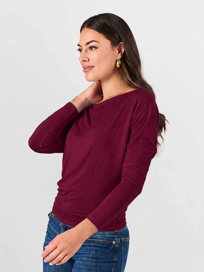 Modal Long Sleeve Off Shoulder Top - Sangria