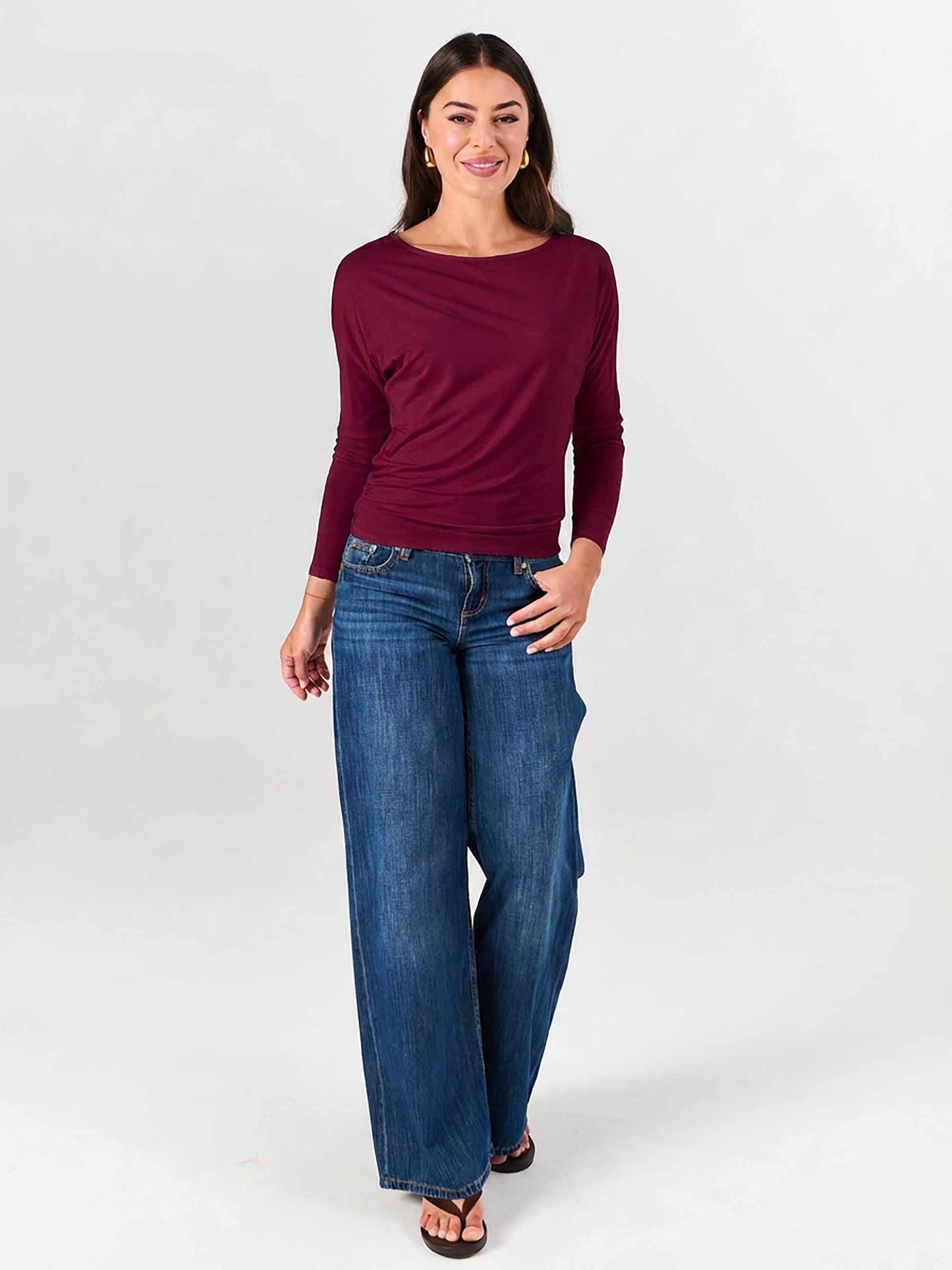 Modal Long Sleeve Off Shoulder Top - Sangria