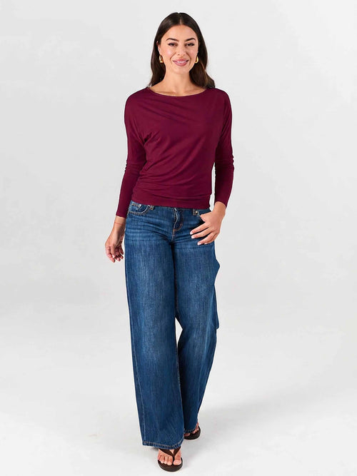 Modal Long Sleeve Off Shoulder Top - Sangria