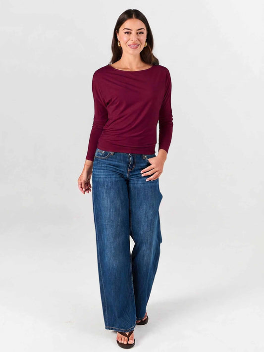 Modal Long Sleeve Off Shoulder Top - Sangria