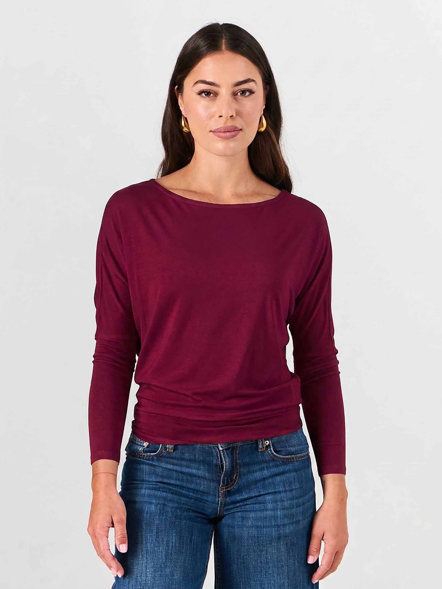 Modal Long Sleeve Off Shoulder Top - Sangria