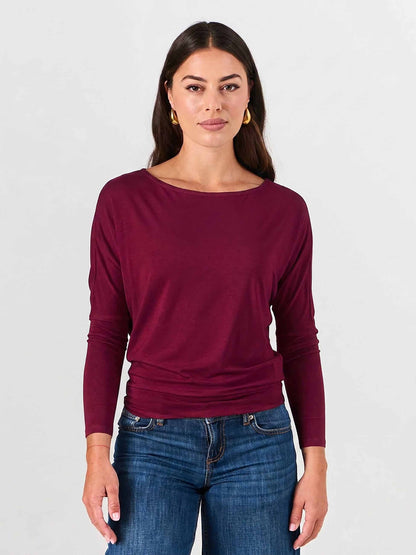 Modal Long Sleeve Off Shoulder Top - Sangria