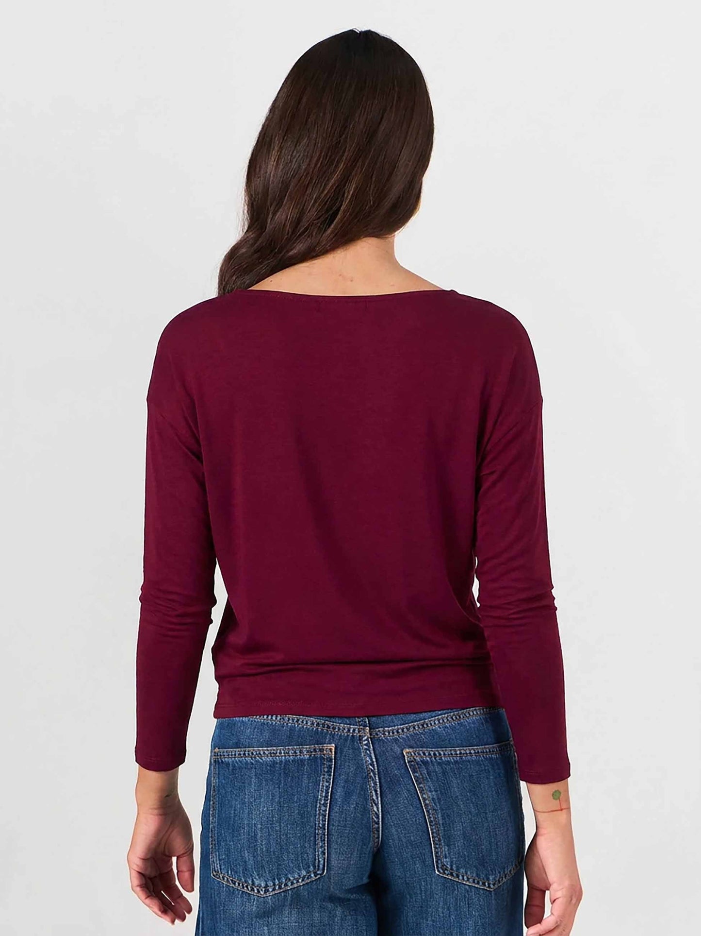 Modal Long Sleeve Off Shoulder Top - Sangria
