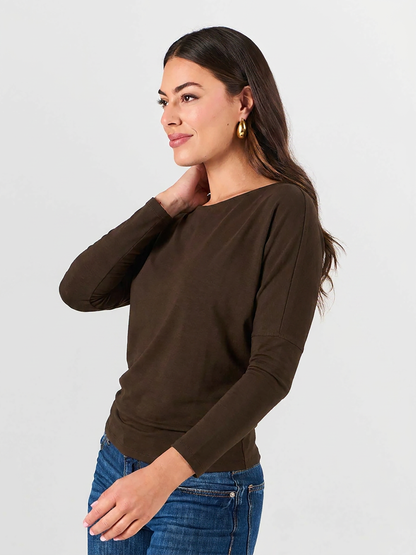 Modal Long Sleeve Off Shoulder Top - Coffee Bean