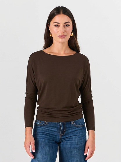 Modal Long Sleeve Off Shoulder Top - Coffee Bean