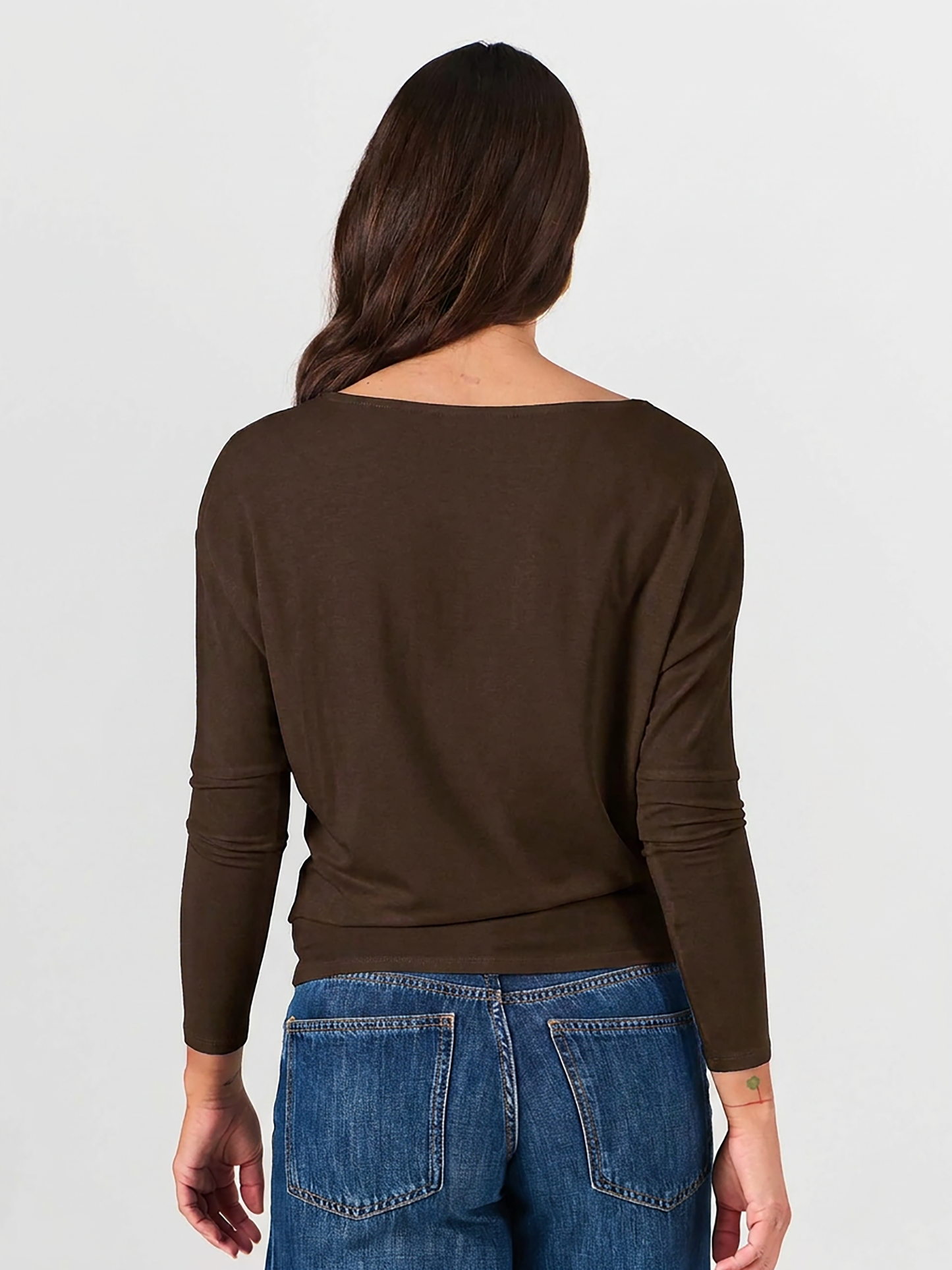 Modal Long Sleeve Off Shoulder Top - Coffee Bean