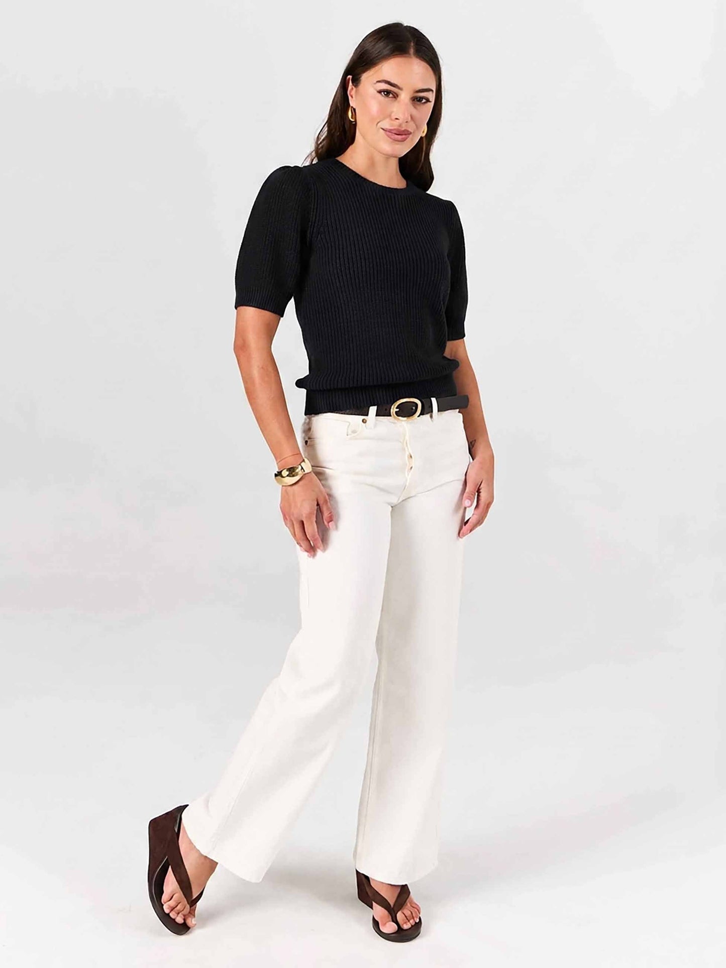 Claire Cotton Knit Top - Black