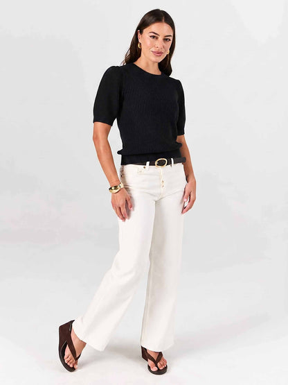 Claire Cotton Knit Top - Black