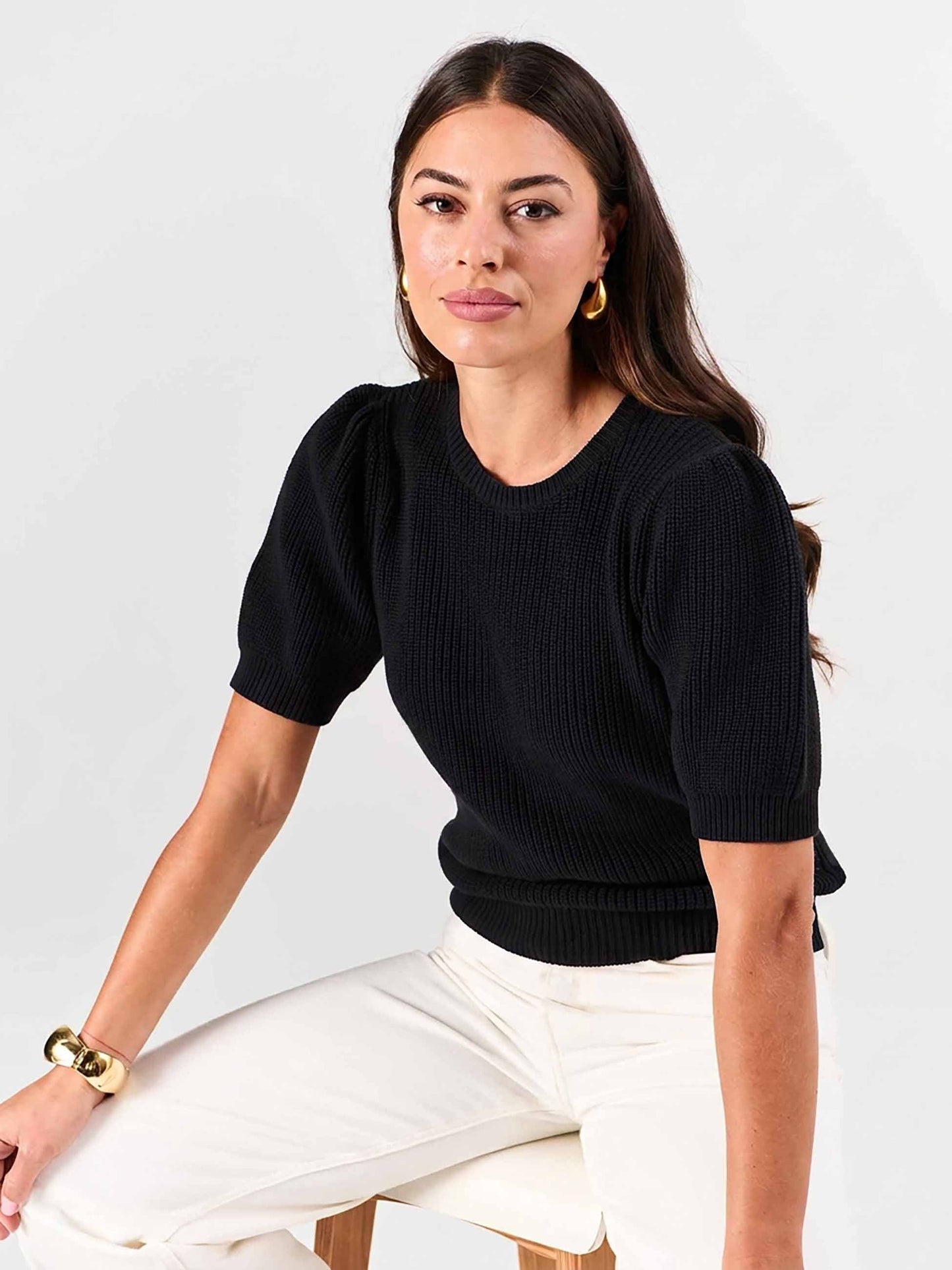 Claire Cotton Knit Top - Black