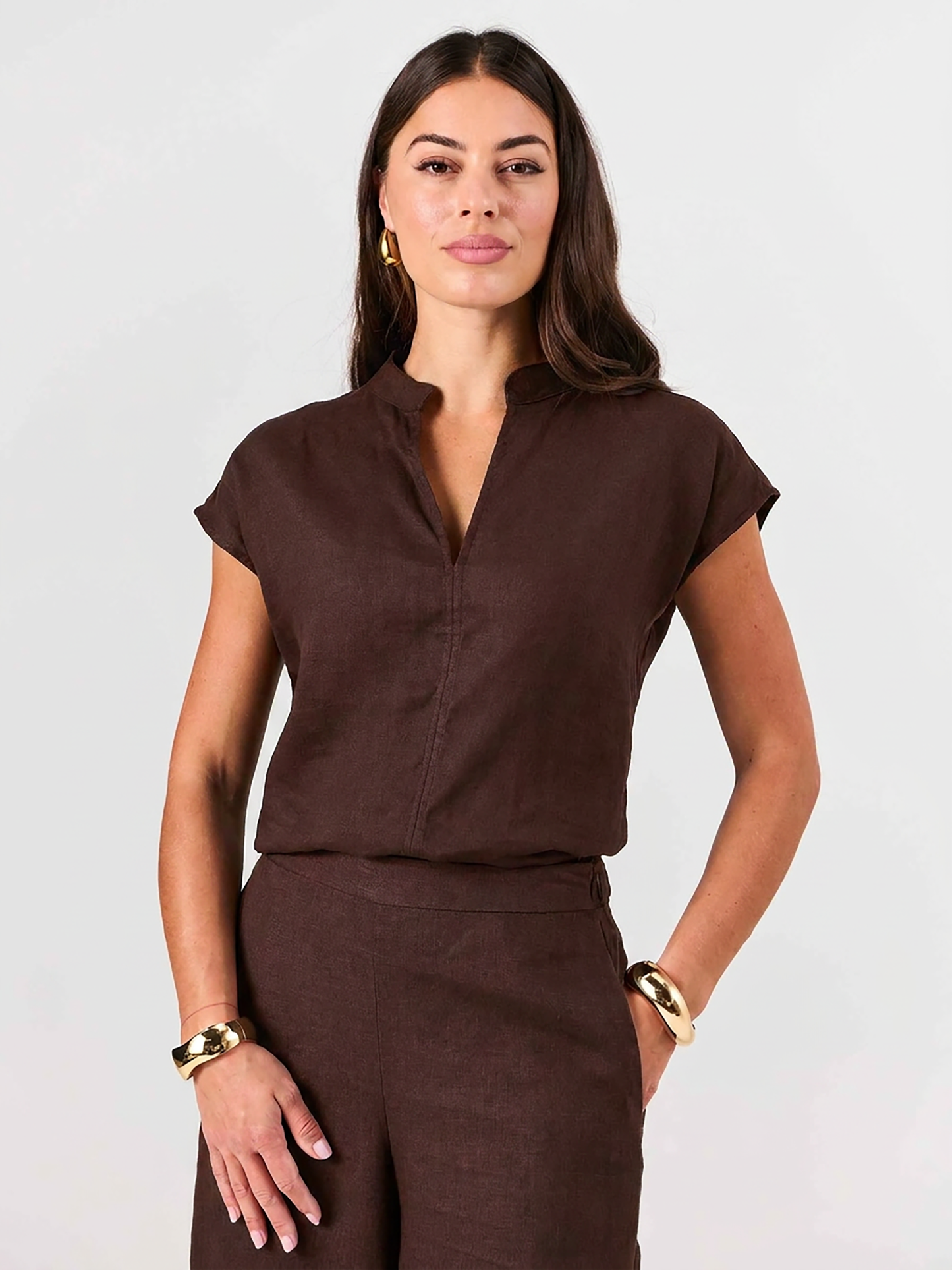 Sophia Linen Tunic - Mocha