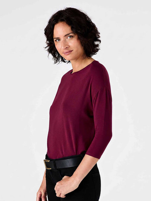 Modal Luxe Layer Tee  3/4 Sleeve - Sangria