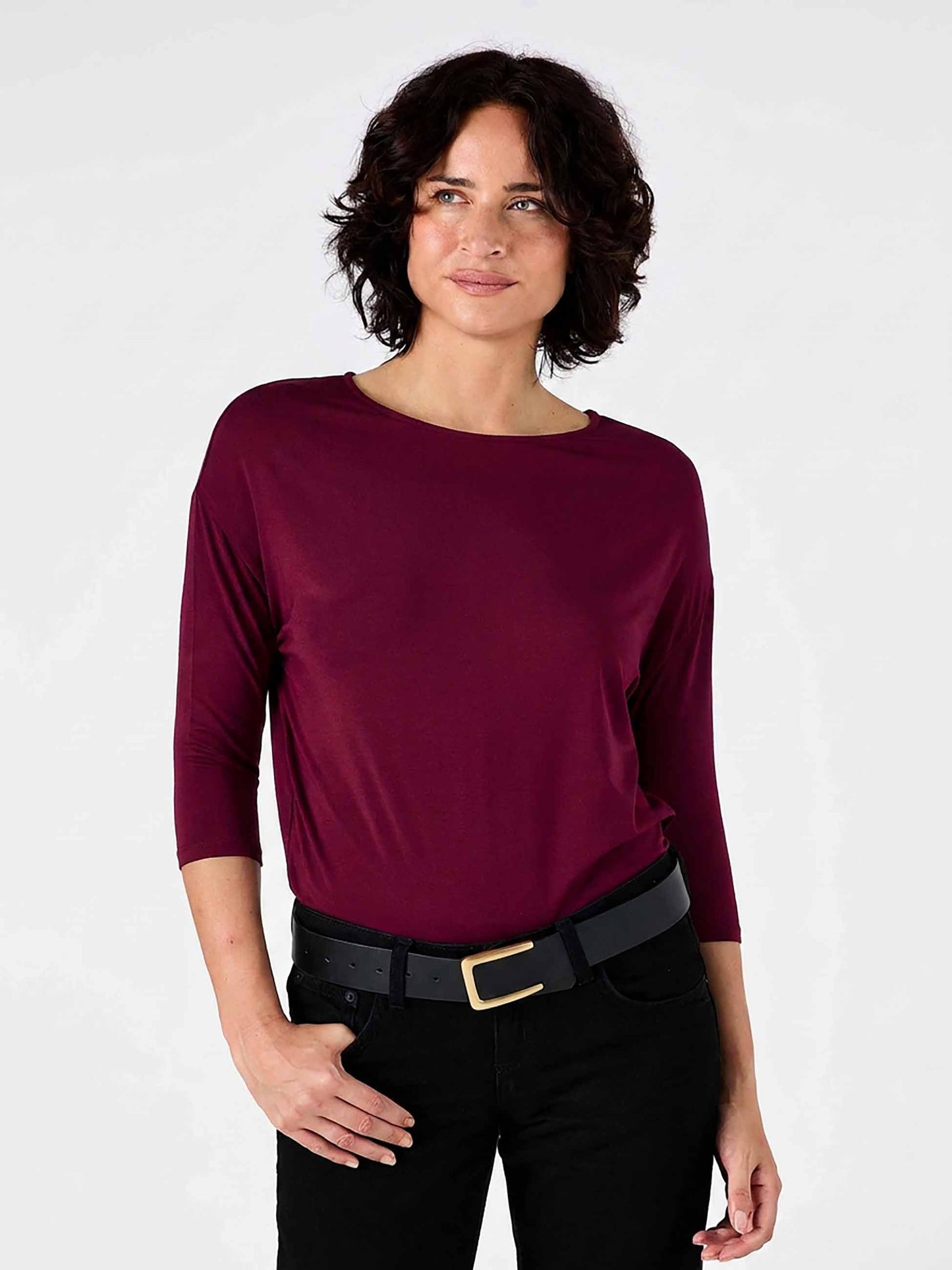 Modal Luxe Layer Tee  3/4 Sleeve - Sangria