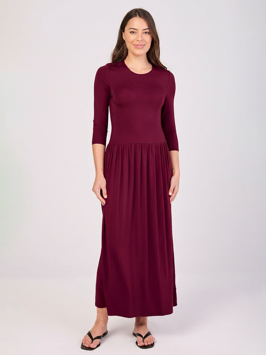 7/8 Sleeve Essential Maxi Dress  Sangria