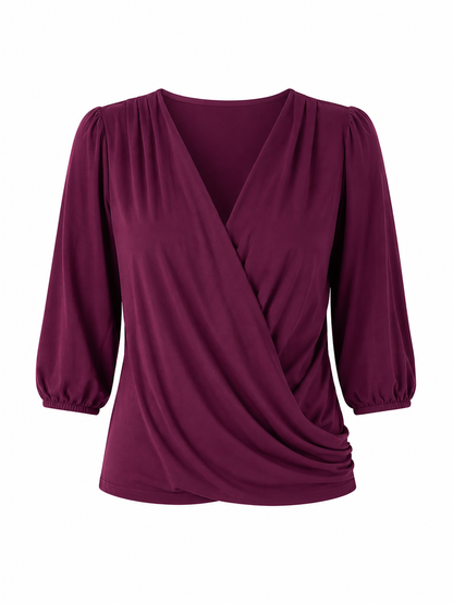Athena 7/8 Sleeve Drape Top - Ruby