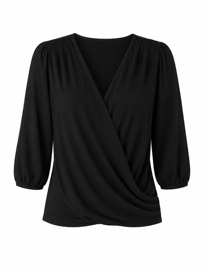 Athena 7/8 Sleeve  Drape Top - Black