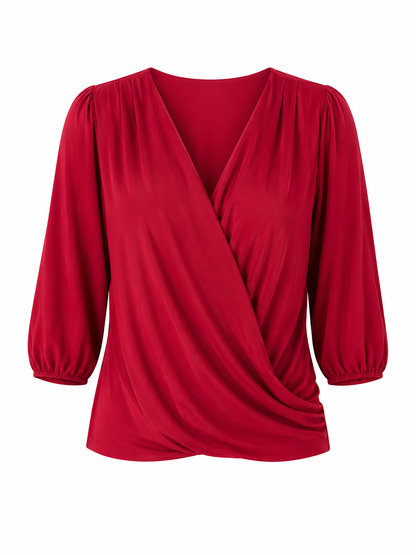 Athena 7/8 Sleeve  Drape Top - Cherry