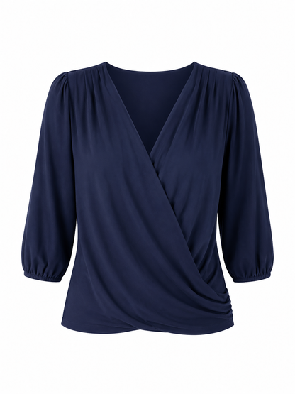Athena 7/8 Sleeve  Drape Top - Navy