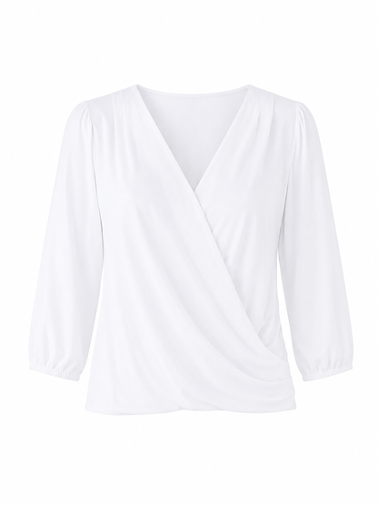 Athena 7/8 Sleeve  Drape Top - White
