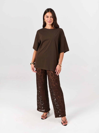 Chantelle Lace Pant - Coffee Bean
