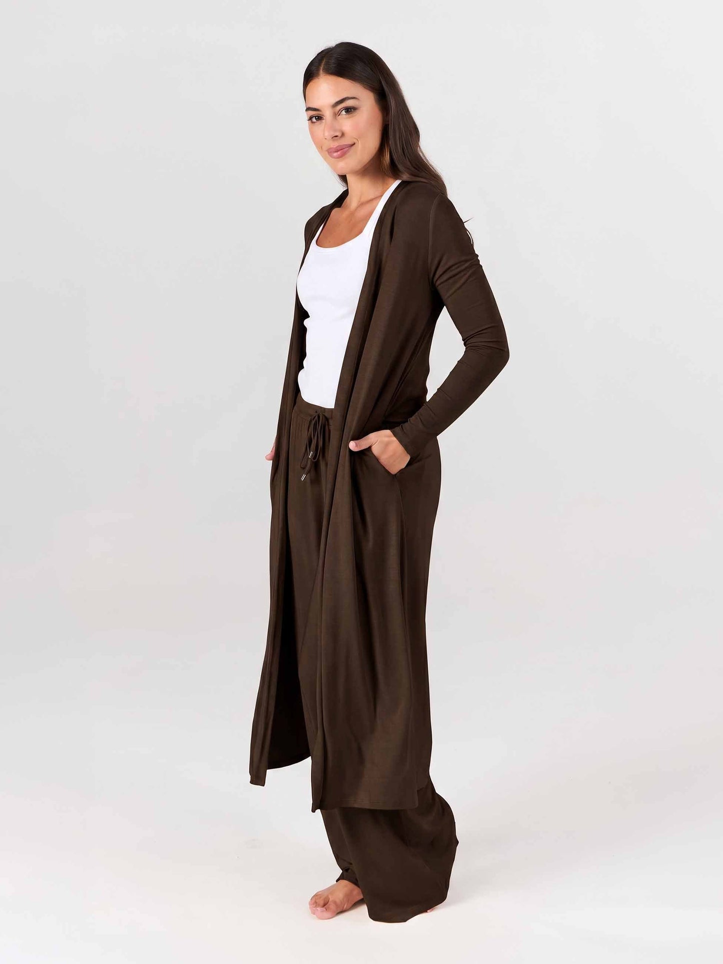Modal Longline Cardigan - Coffee Bean