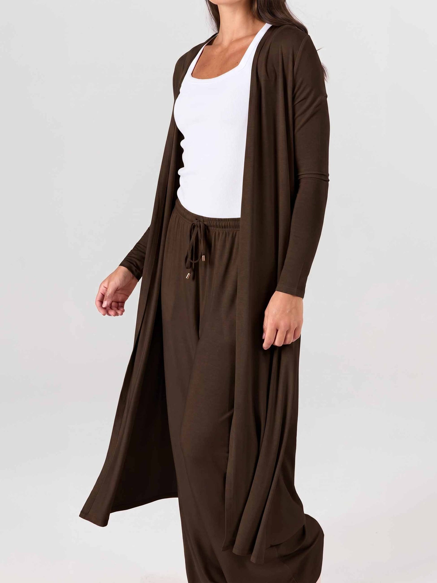 Modal Longline Cardigan - Coffee Bean