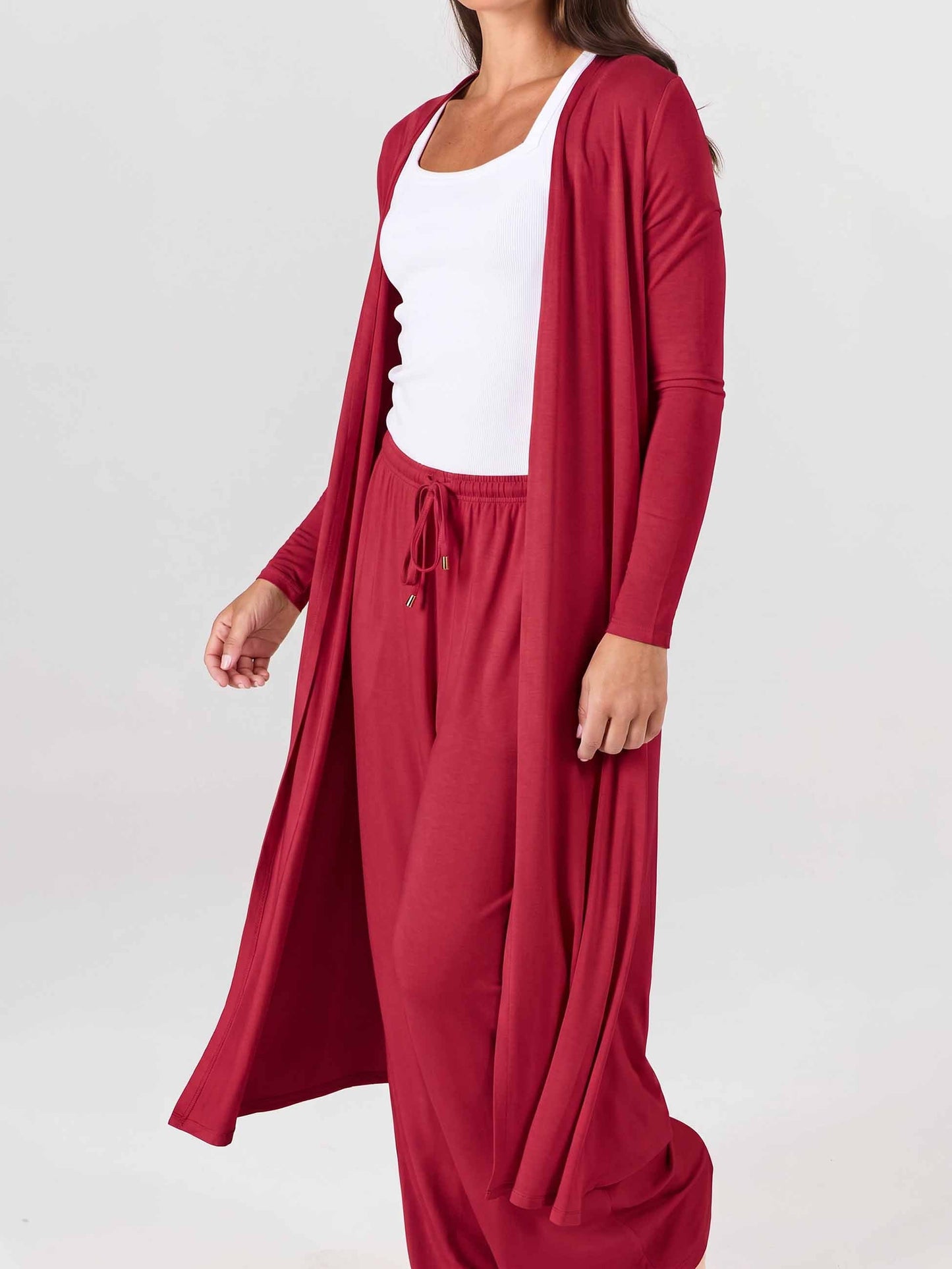Modal Longline Cardigan - Cherry