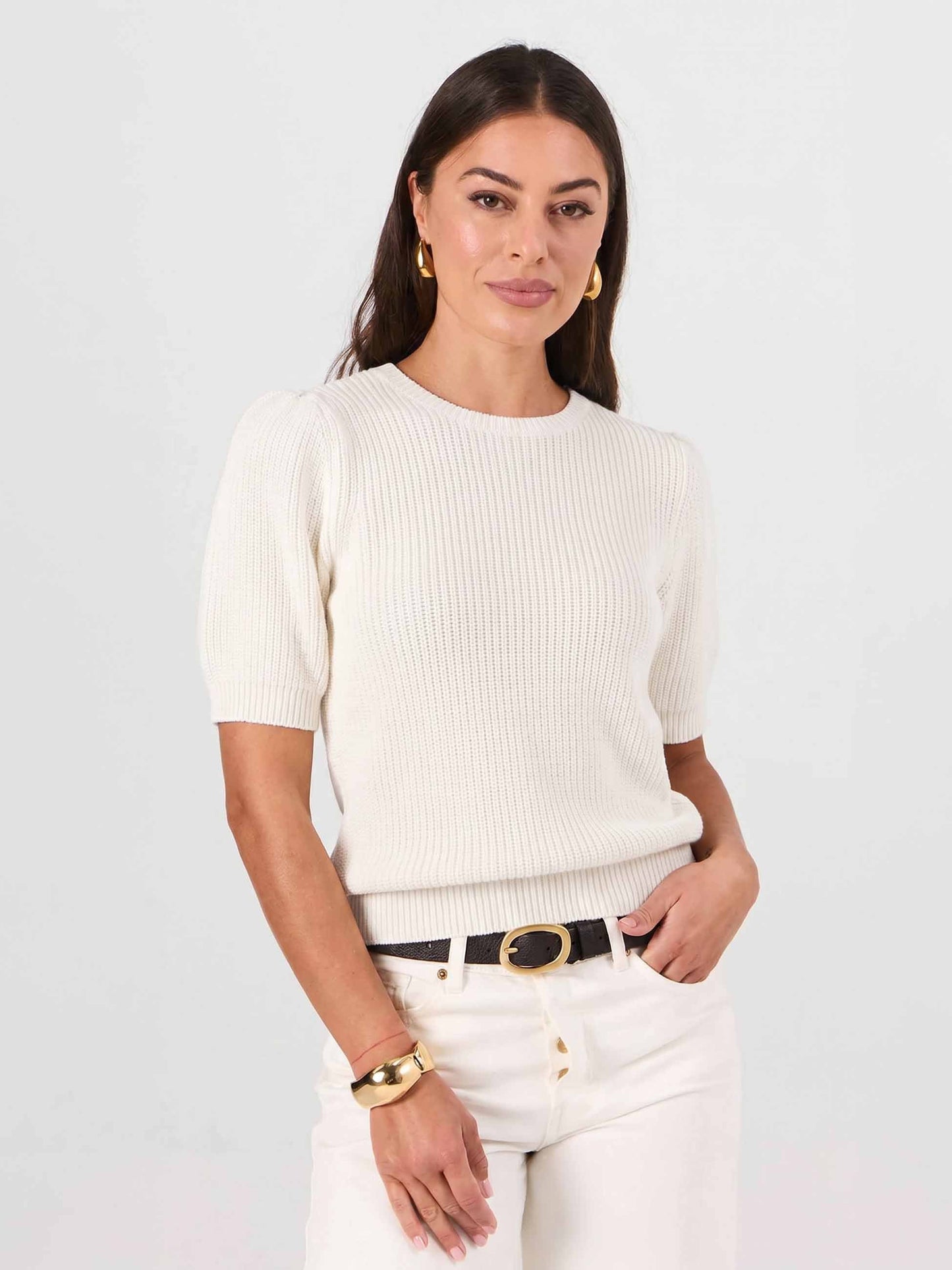 Claire Cotton Knit Top - Soft White