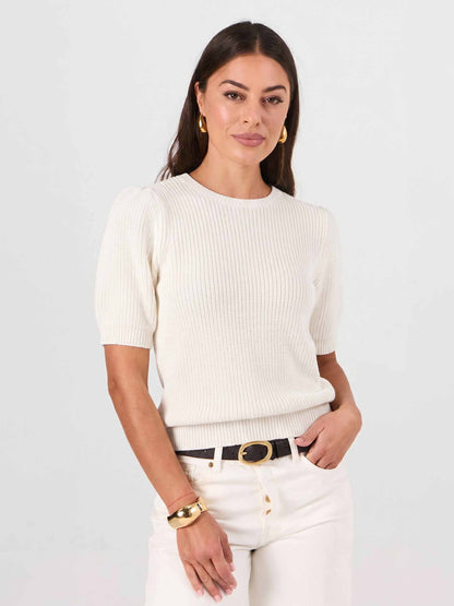 Claire Cotton Knit Top - Soft White