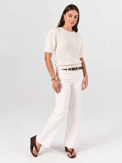 Claire Cotton Knit Top - Soft White