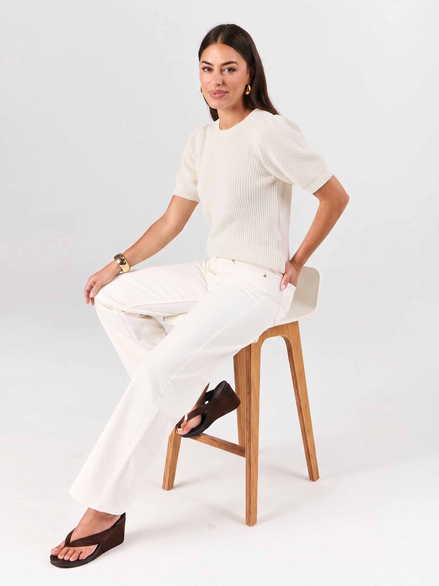 Claire Cotton Knit Top - Soft White