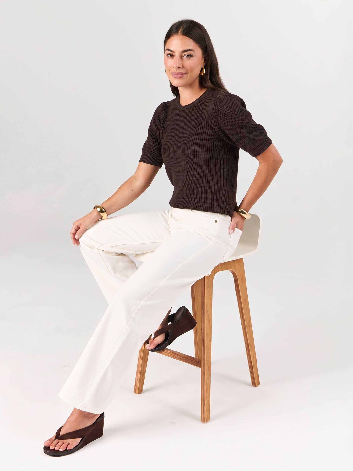 Claire Cotton Knit Top - Coffee Bean