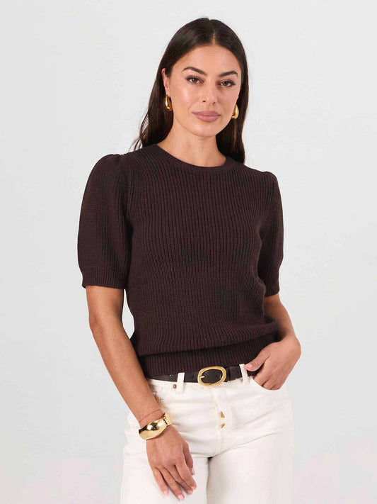 Claire Cotton Knit Top - Coffee Bean