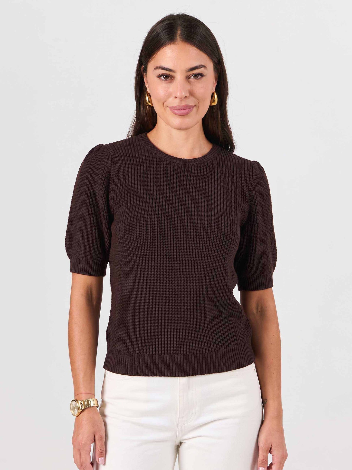 Claire Cotton Knit Top - Coffee Bean